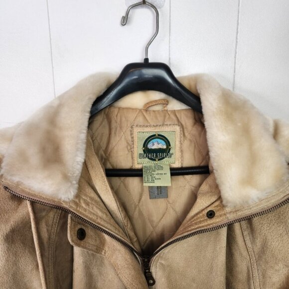 Vintage 90s Suede Fur Brown Beige Coat Jacket 1990 Bohemian Western Boho winter - Picture 5 of 16